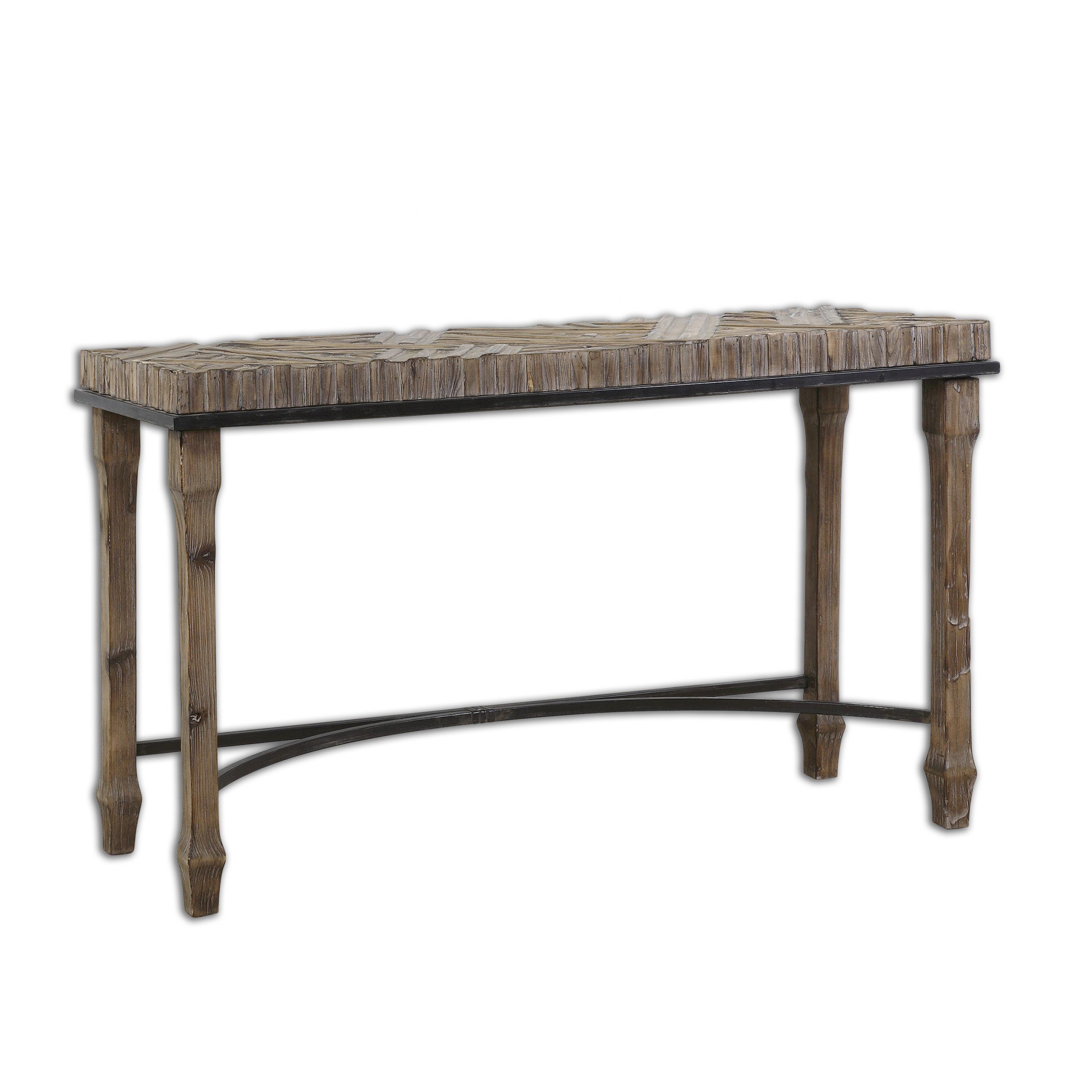 55" Agana Weathered Fir Wood & Black Metal Accent Sofa Console Table With Regard To Metal Console Tables (View 4 of 20)