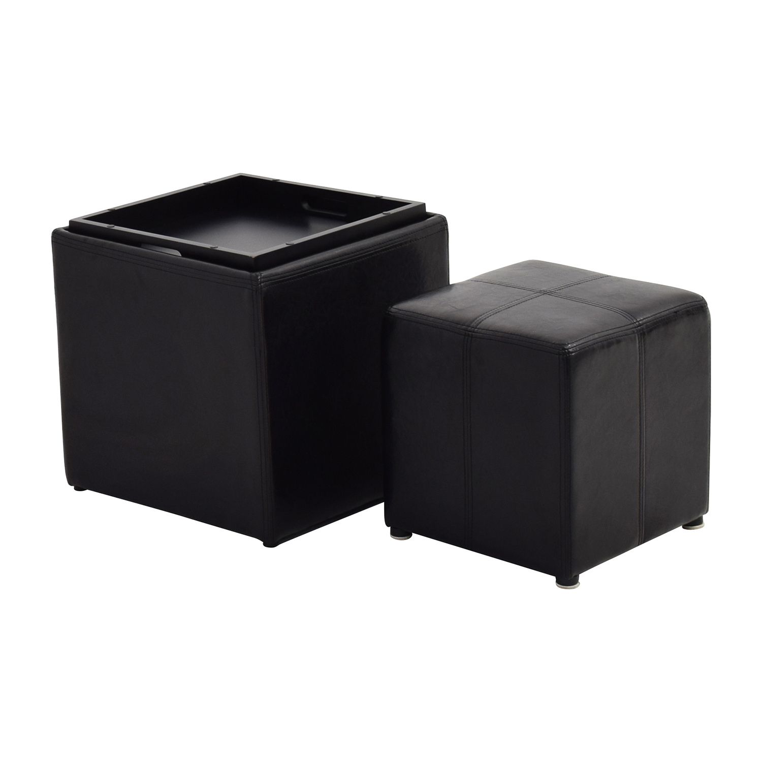 70% Off – Black Leather Storage Ottoman With Smaller Ottoman / Chairs With Regard To Black Leather Ottomans (View 11 of 20)