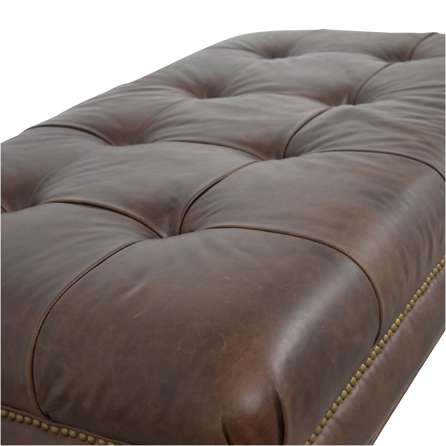 74% Off – Pottery Barn Pottery Barn Martin Tufted Brown Leather Ottoman With Brown Tufted Pouf Ottomans (View 3 of 20)