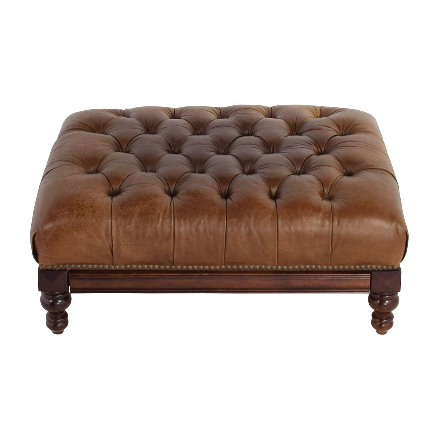 77% Off – Antique Tufted Leather Ottoman With Secret Storage / Storage Intended For Tufted Ottomans (View 17 of 20)