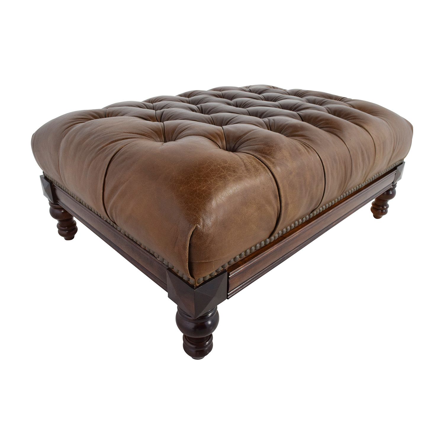 77% Off – Antique Tufted Leather Ottoman With Secret Storage / Storage Within Leather Pouf Ottomans (View 17 of 20)