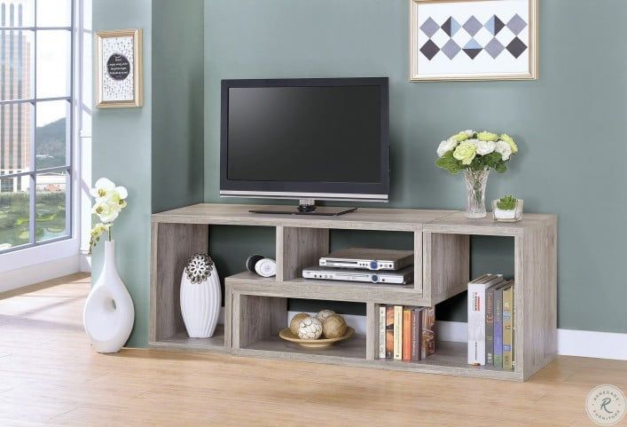 802330 Gray Driftwood Tv Console From Coaster | Coleman Furniture Inside Gray Driftwood Storage Console Tables (View 7 of 20)
