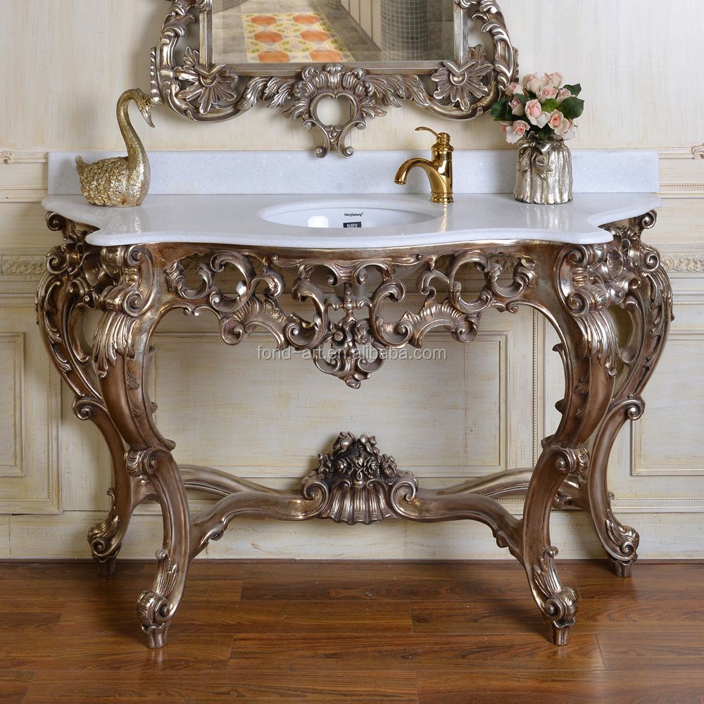 805 Antique Silver Baroque Style Console Table With Wash Basin – Buy Pertaining To Antique Silver Metal Console Tables (View 15 of 20)