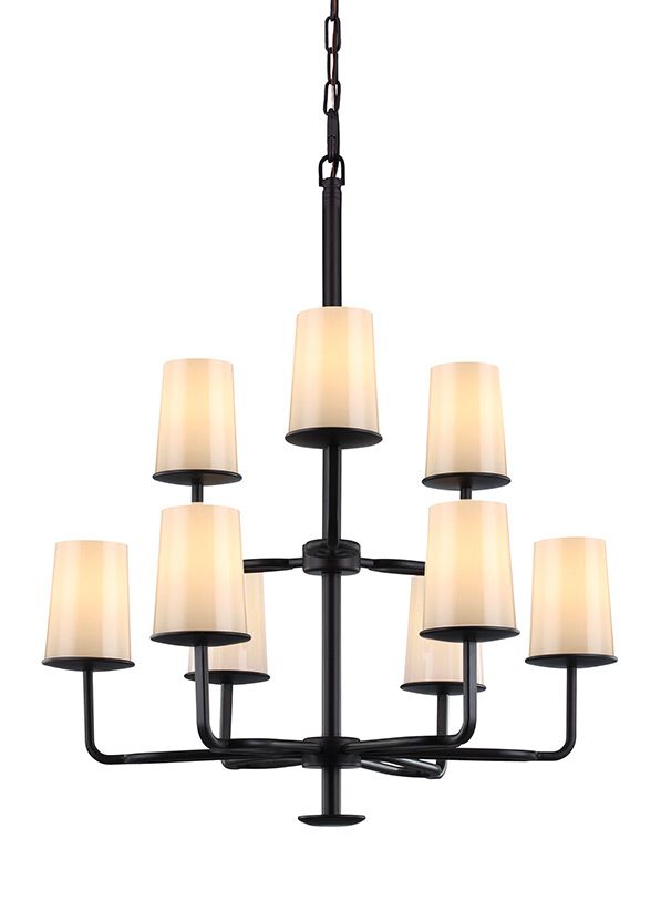 9 – Light Huntley Chandelier With Beige And Light Pink Ombre Cylinder Pouf Ottomans (View 8 of 20)