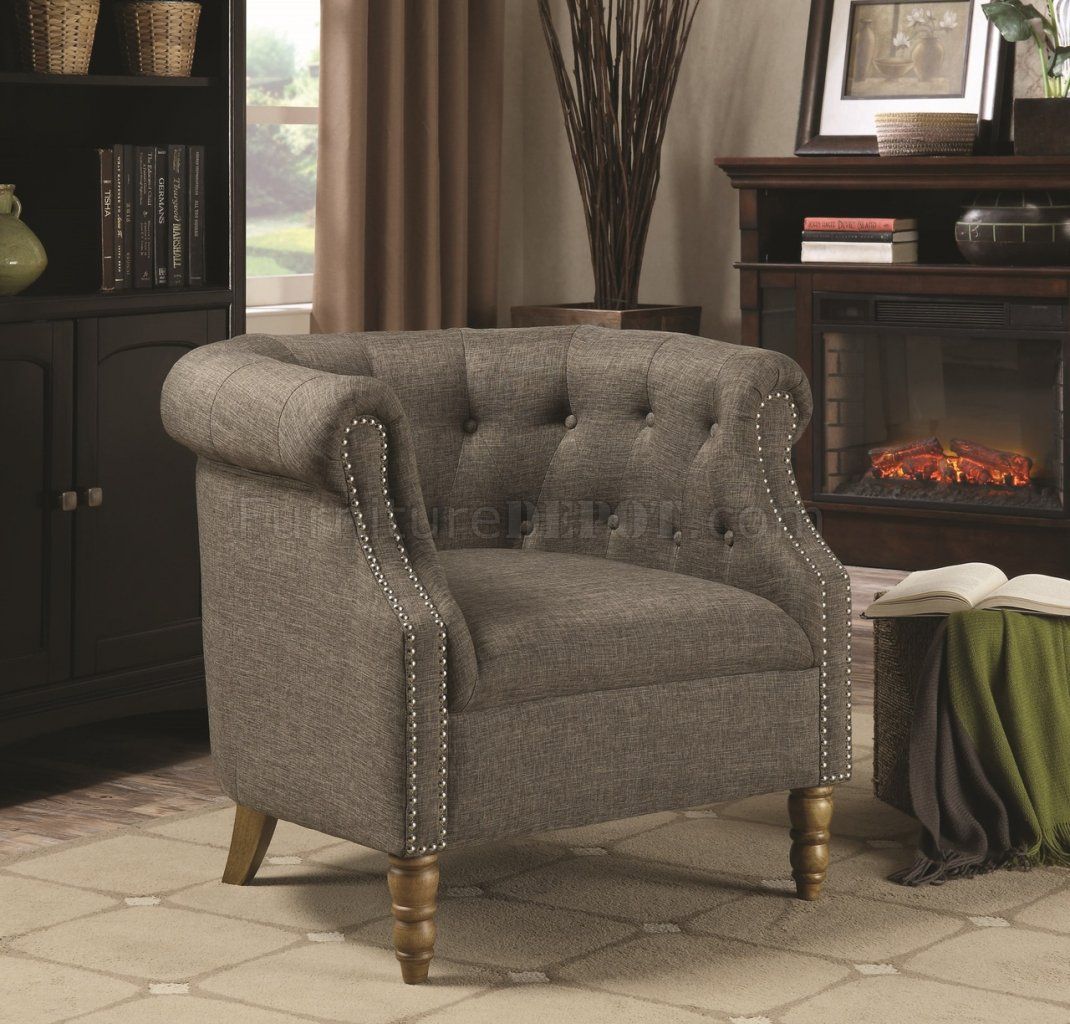 902696 Accent Chair Set Of 2 In Grey Fabriccoaster Intended For Gray Chenille Fabric Accent Stools (View 8 of 20)