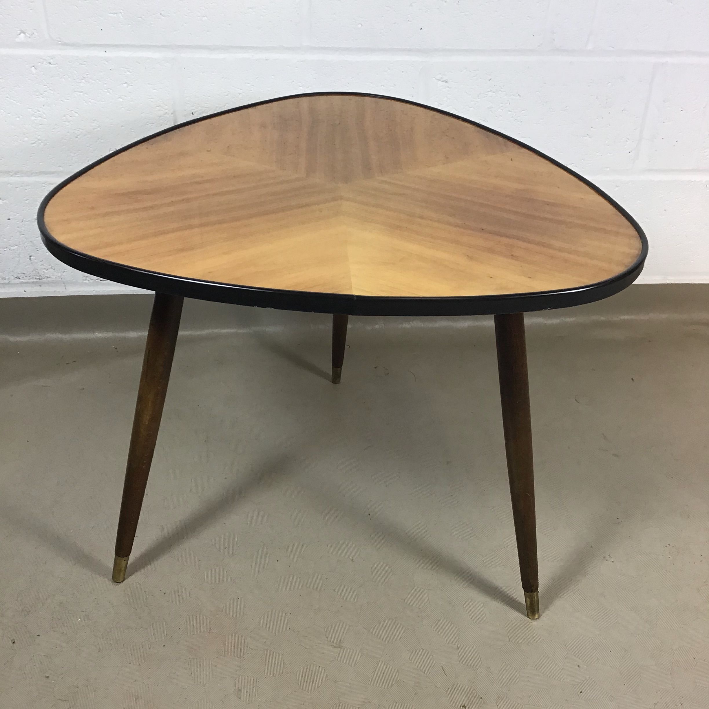 A 1950's Marquetry Topped High Lustre Triangular Occasional/sofa Table With Regard To Triangular Console Tables (View 1 of 20)