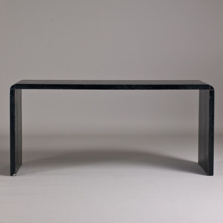 A Black Faux Leather Wrapped Waterfall Shaped Console Table | 1stdibs Intended For Caviar Black Console Tables (View 18 of 20)