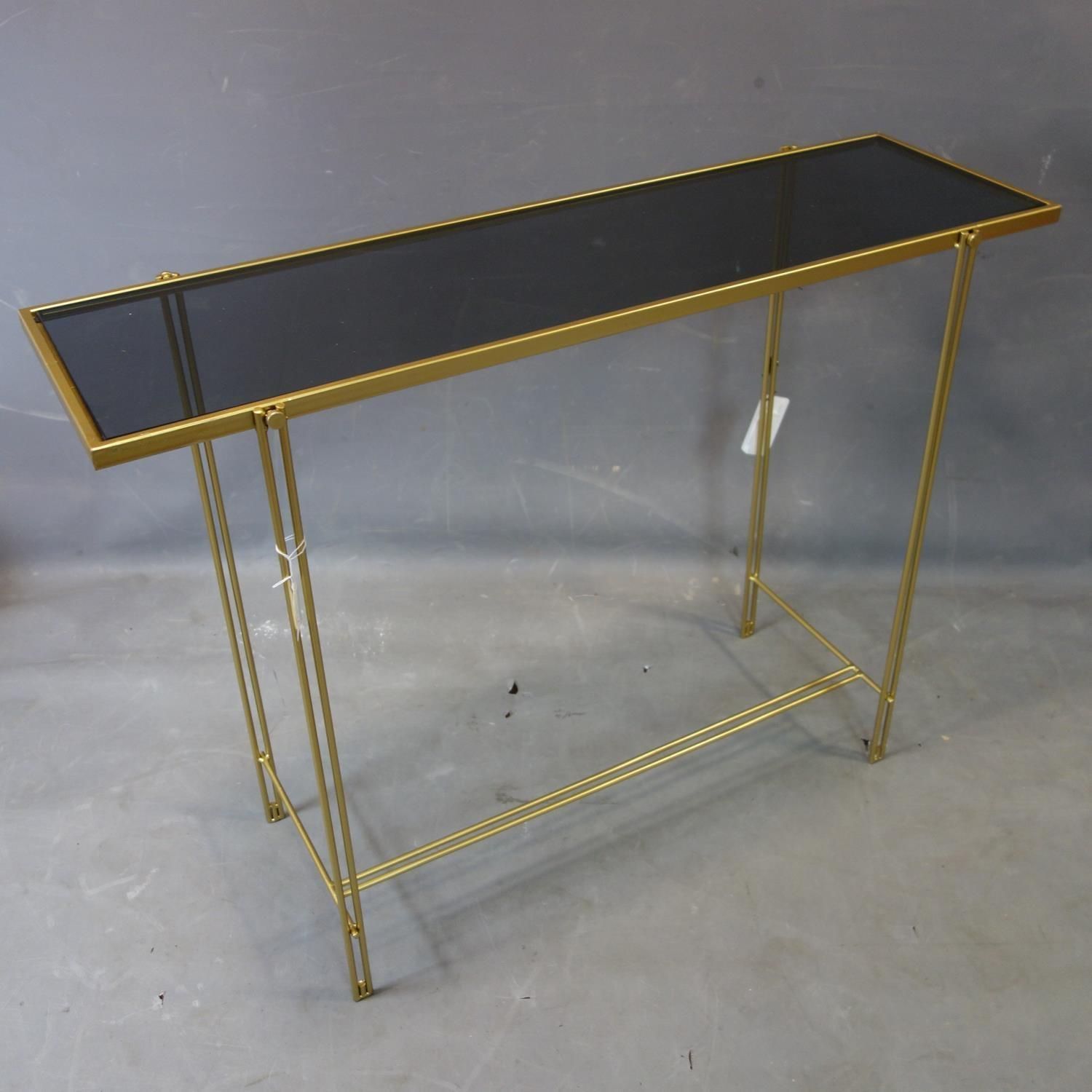 A Contemporary Gilt Rectangular Console Table, With Smoked Glass Top, H Regarding Rectangular Glass Top Console Tables (View 3 of 20)