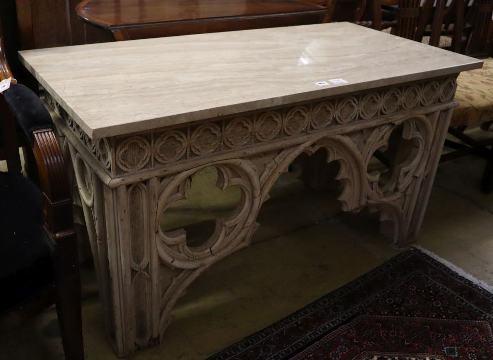 A Gothic Style Marble Top Bleached Oak Console Table, Width 122cm With Honey Oak And Marble Console Tables (View 12 of 20)