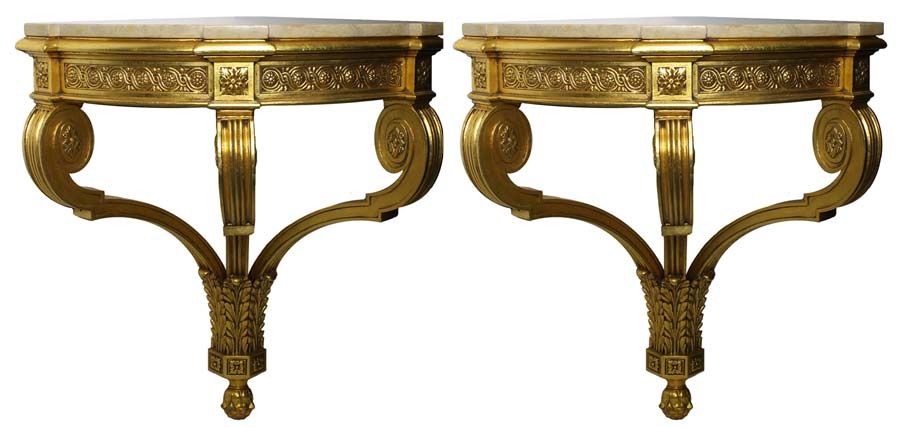 A Pair Of French Belle Epoque 19th/20th Century Louis Xv Style Gilt Throughout Console Tables With Tripod Legs (View 14 of 20)