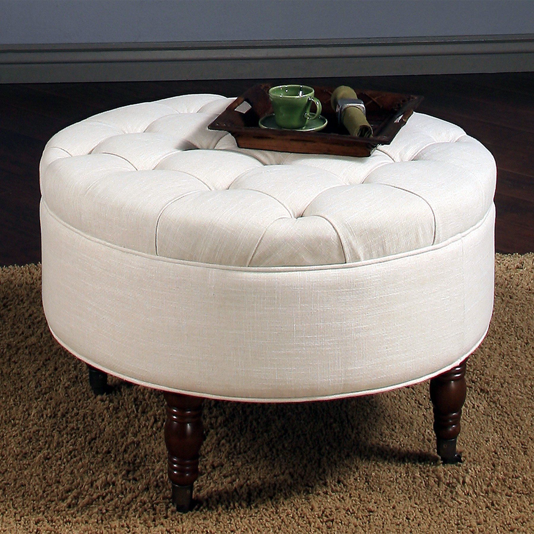 Abbyson Avernce Round Tufted Ottoman – White – Hs Ot 1060 Wht | Round Regarding Gray And Beige Solid Cube Pouf Ottomans (Gallery 19 of 20)