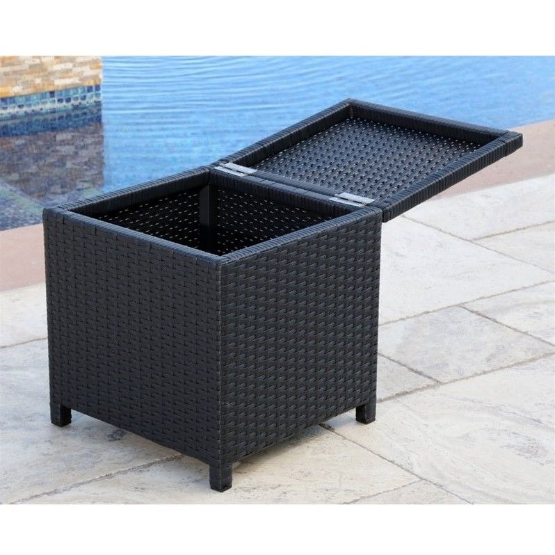 Abbyson Carlsbad Outdoor Wicker Storage Ottoman In Black – Dl Rsf004 Blk Intended For Black And Off White Rattan Ottomans (View 5 of 19)