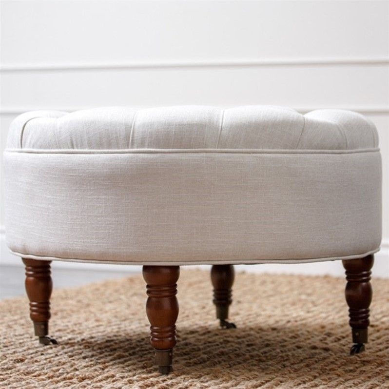 Abbyson Clendon Round Tufted Ottoman In White – Hs Ot 1060 Wht With White Large Round Ottomans (View 8 of 20)