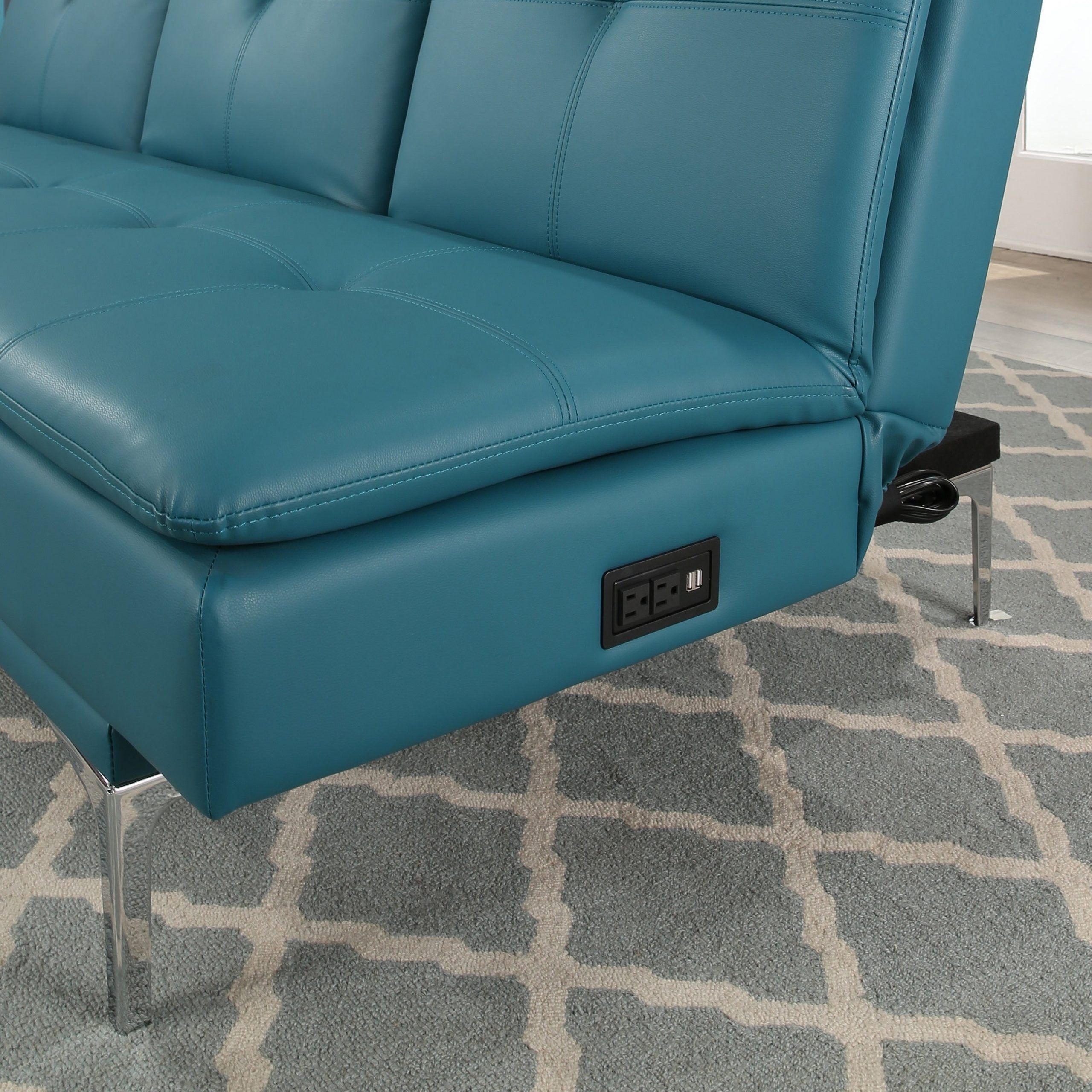 Abbyson Kilby Turquoise Bonded Leather Sofa Bed With Console And Usb Inside Espresso Faux Leather Ac And Usb Ottomans (View 4 of 20)
