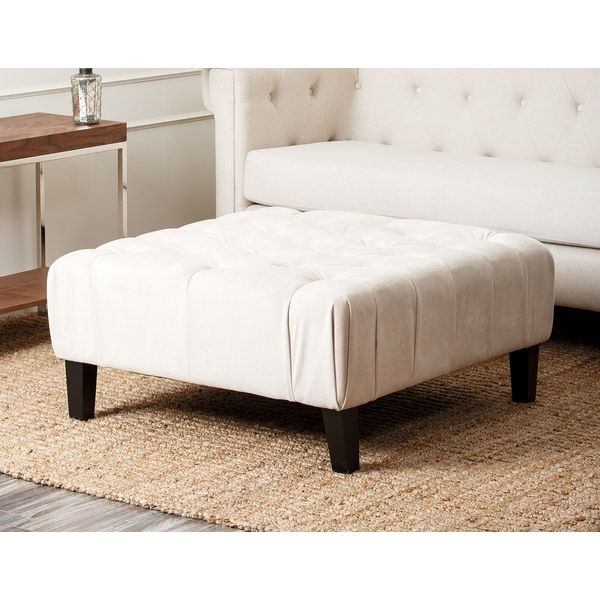 Abbyson Living Florence Cream Square Tufted Ottoman – Overstock – 8133878 Throughout Cream Chevron Velvet Fabric Ottomans (View 14 of 20)
