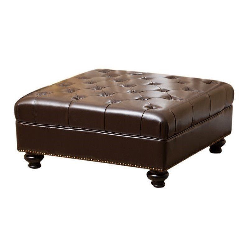 Abbyson Living Oreana Leather Ottoman Coffee Table In Dark Brown – Hs Pertaining To Espresso Leather And Tan Canvas Pouf Ottomans (View 9 of 20)
