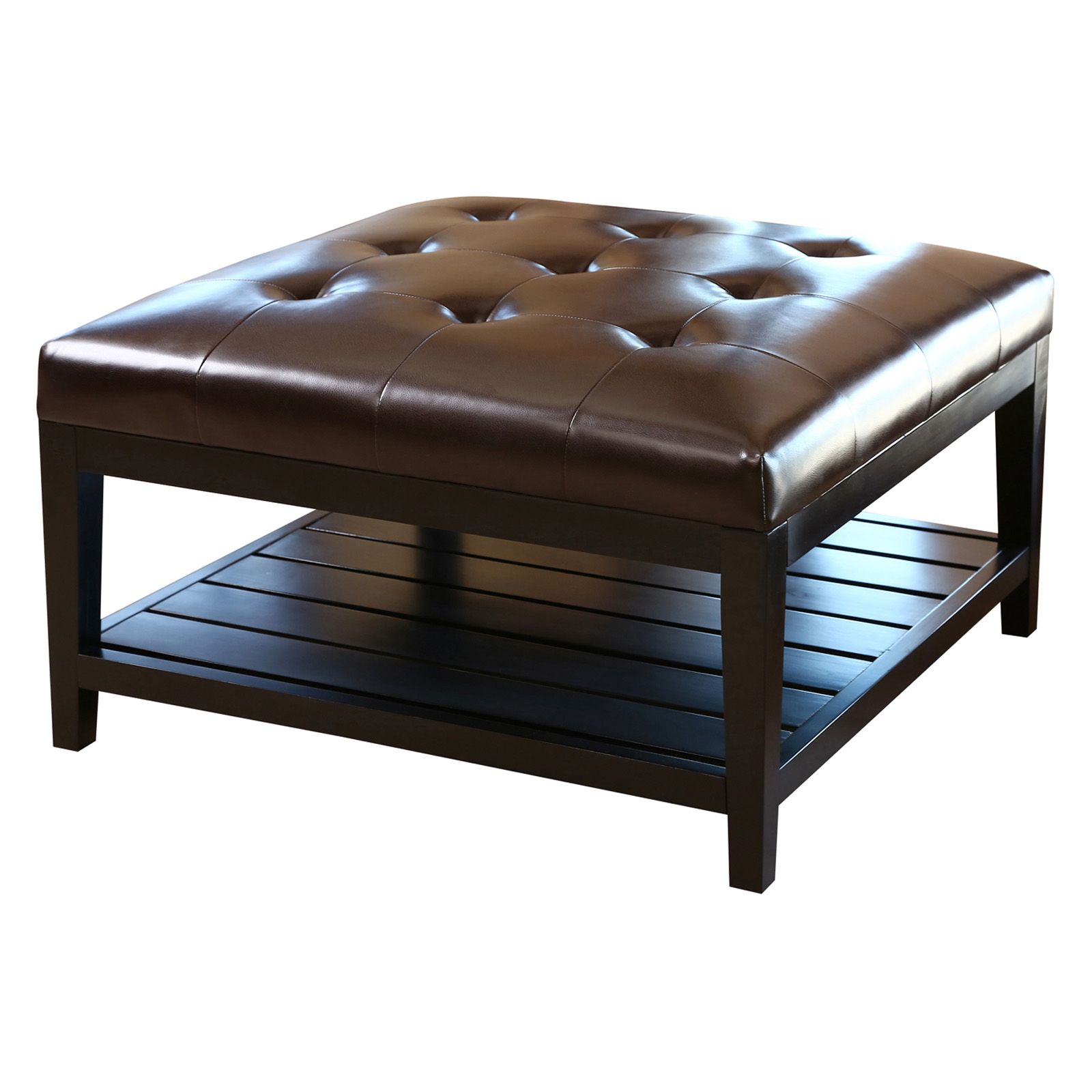 Abbyson Living Villagio Tufted Leather Square Coffee Table Ottoman With Regard To Tufted Ottoman Console Tables (View 9 of 20)
