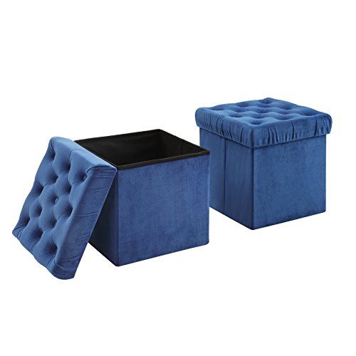 Ac Pacific Foldable Storage Ottoman Cube Foot Rest, Blue (2 Pack With Regard To Blue Fabric Nesting Ottomans Set Of  (View 19 of 20)