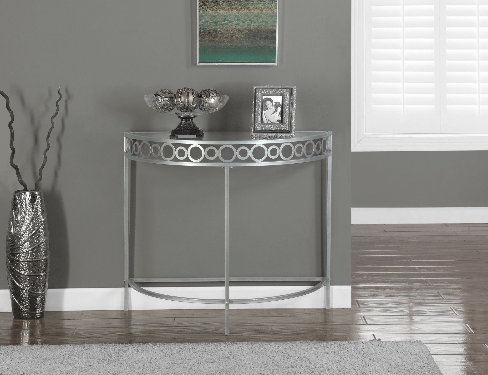 Accent Table – 36"l / Silver Metal Hall Console | Modern Furniture Inside Metallic Gold Modern Console Tables (View 12 of 20)
