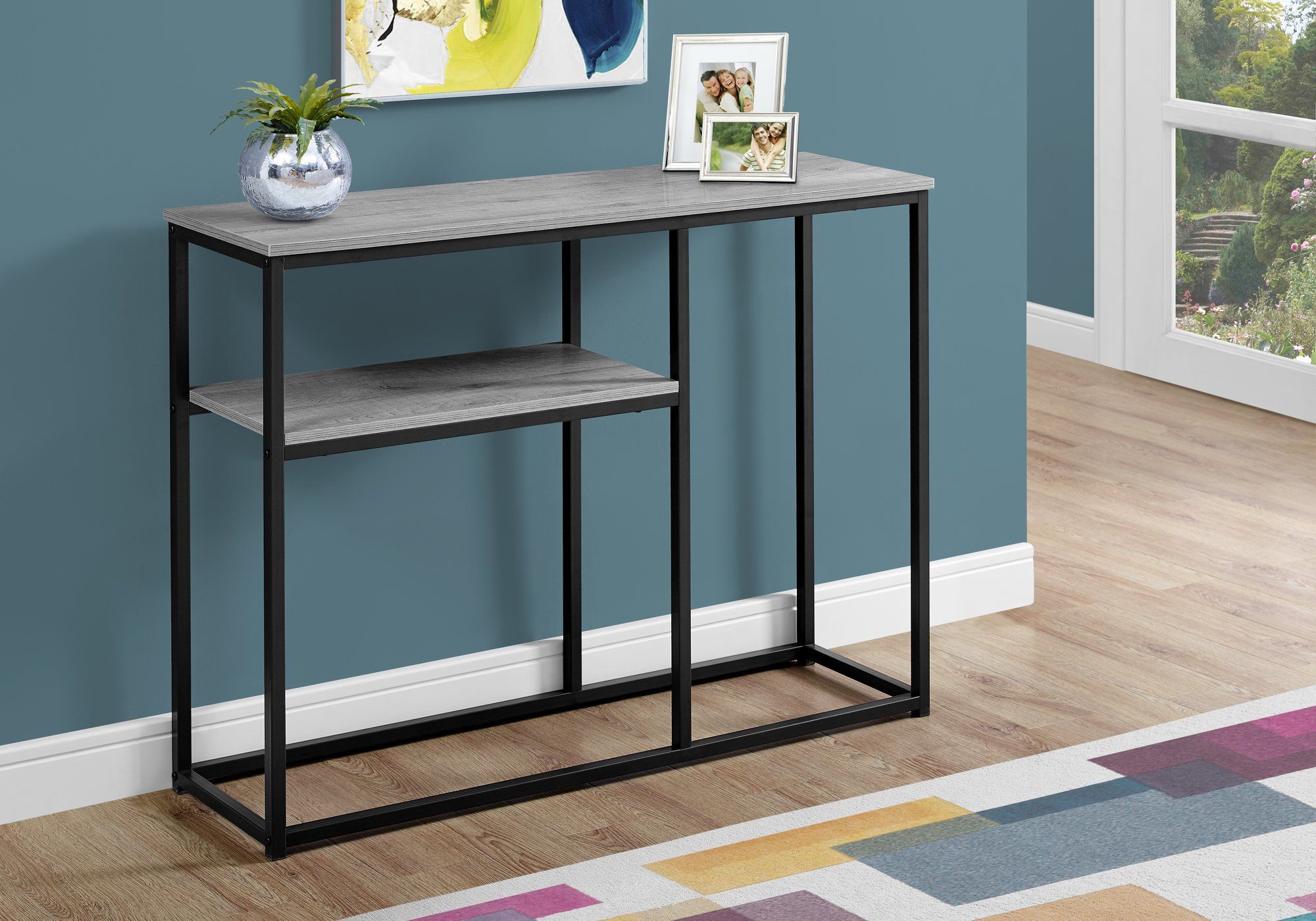 Accent Table – 42"l / Grey / Black Metal Hall Console – Walmart Within Gray Driftwood And Metal Console Tables (View 7 of 20)