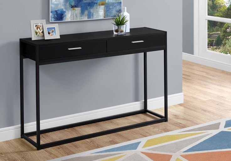 Accent Table – 48"l / Black / Black Metal Hall Console – Monarch Throughout Swan Black Console Tables (Gallery 19 of 20)