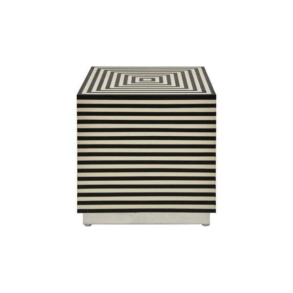 Ace Black & Off White Resin Horizontal Stripe Square Cube W/ Nickel Ba Intended For Stripe Black And White Square Cube Ottomans (View 14 of 20)