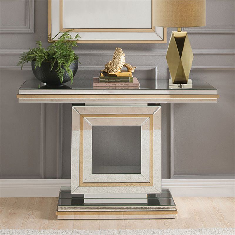 Acme Osma Glam Console Table In Mirrored And Gold Trim – Walmart In Gold Console Tables (View 15 of 20)