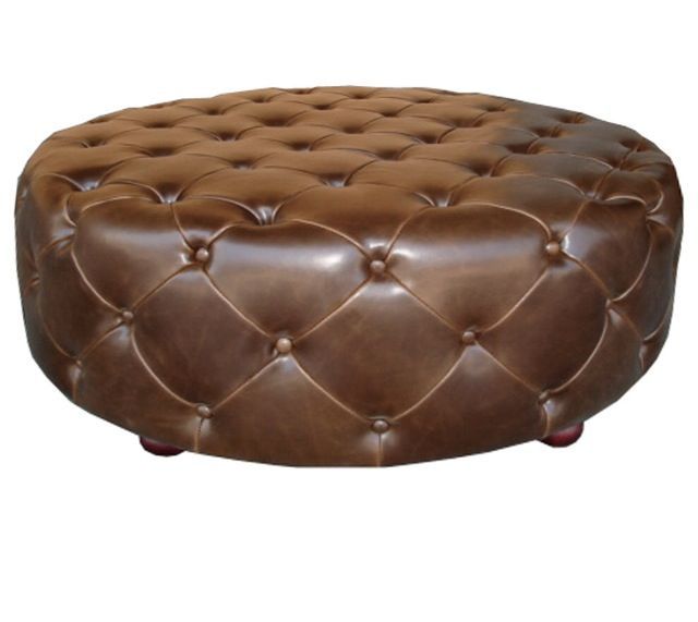 Addison Round Ottoman In Brown Leather (View 7 of 20)