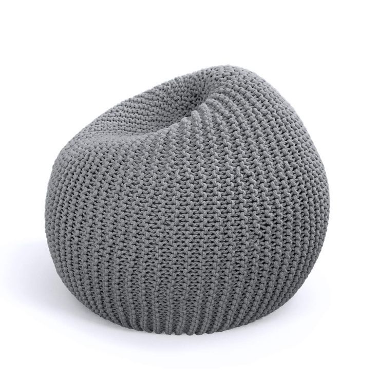 Adeco 20 Inches Knitted Style Cotton Pouf, Floor Ottoman & Knit Foot Pertaining To Charcoal And Light Gray Cotton Pouf Ottomans (View 8 of 20)