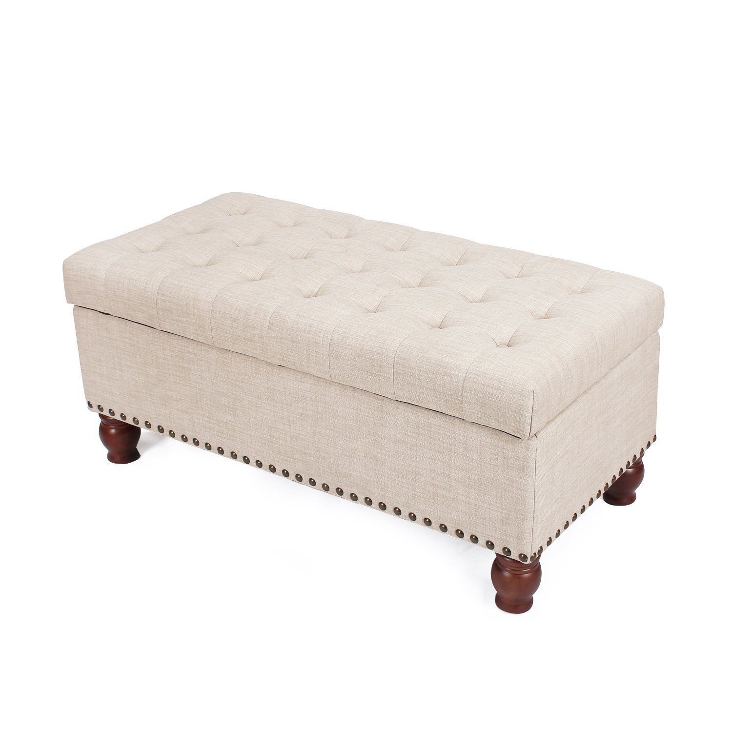 Adeco Faux Linen Fabric Retangular Tufted Lift Top Storage Ottoman For Linen Tufted Lift Top Storage Trunk (View 1 of 20)