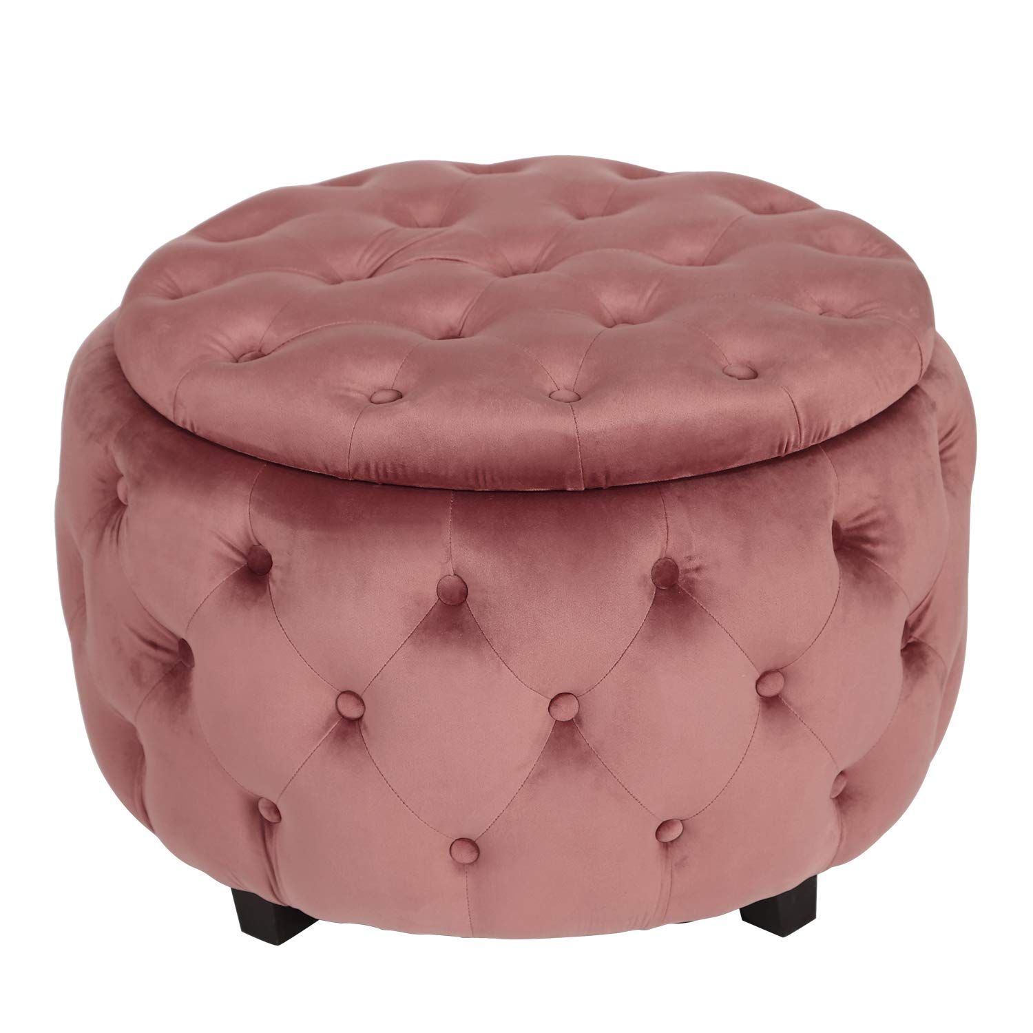 Adeco Ft0276 Red Round Storage, Fabric Foot Rest And Seat, Modern With Wooden Legs Ottomans (View 19 of 20)