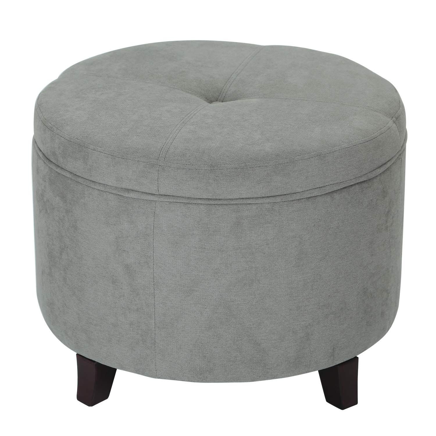 Adeco Round Ottoman, Fabric Foot Rest And Seat, Modern Button Tufted Within Gray And White Fabric Ottomans With Wooden Base (View 5 of 17)