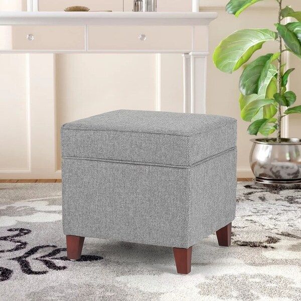 Adeco Square Ottoman With Storage Gray Faux Linen Fabric Footstool Within French Linen Black Square Ottomans (View 13 of 20)