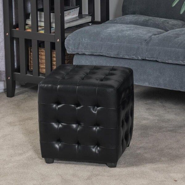 Adeco Tufted Faux Leather Square Footrest Cube Ottoman – Overstock With Regard To Square Cube Ottomans (View 12 of 20)