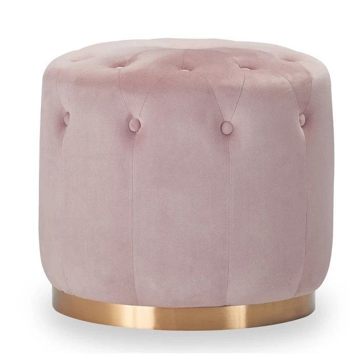Adele Tufted Ottoman – Adore Décor | Tufted Ottoman, Ottoman, Gold Ottoman In Round Gold Faux Leather Ottomans With Pull Tab (View 1 of 20)
