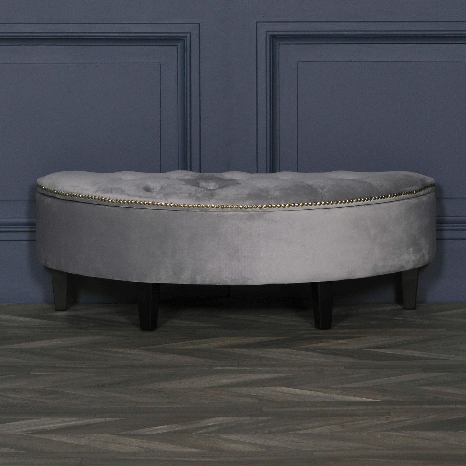 Adelis Contemporary Grey Velvet Buttoned Storage Pouf Ottoman Furniture With Gray Velvet Tufted Storage Ottomans (View 12 of 20)