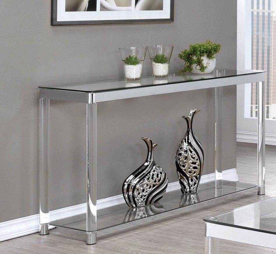 Adriana Chrome & Acrylic Sofa Table With Glass Topcoaster For Acrylic Console Tables (View 8 of 20)