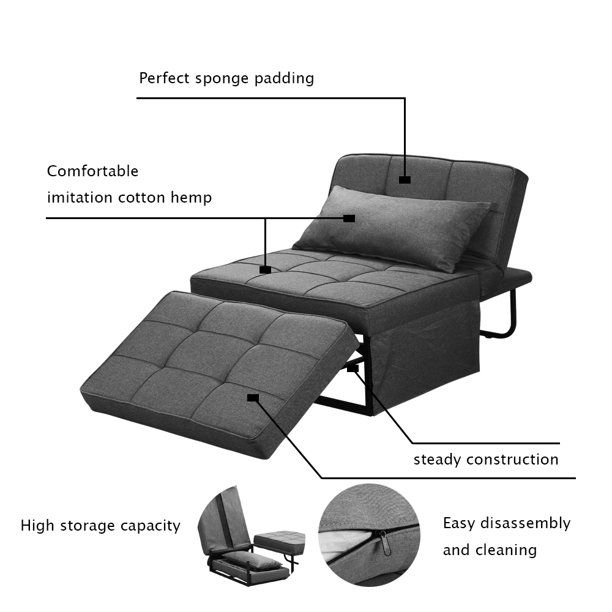 Ainfox Convertible Sofa Bed 4 In 1 Multi Function Folding Modern With Light Gray Fold Out Sleeper Ottomans (View 11 of 20)