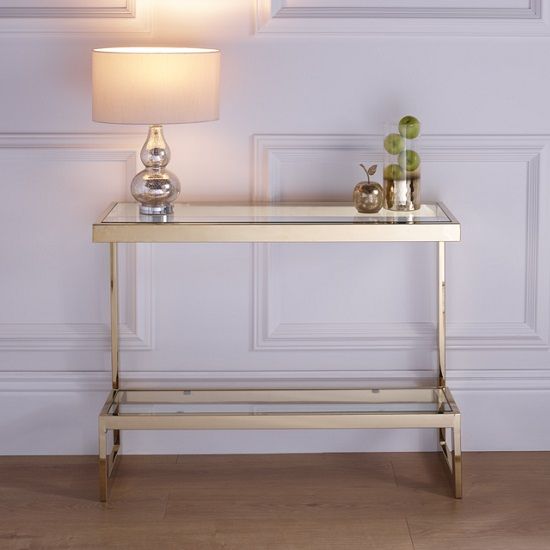 Alana Glass Console Table Rectangular In Clear With Gold Frame Inside Antiqued Gold Rectangular Console Tables (View 16 of 20)