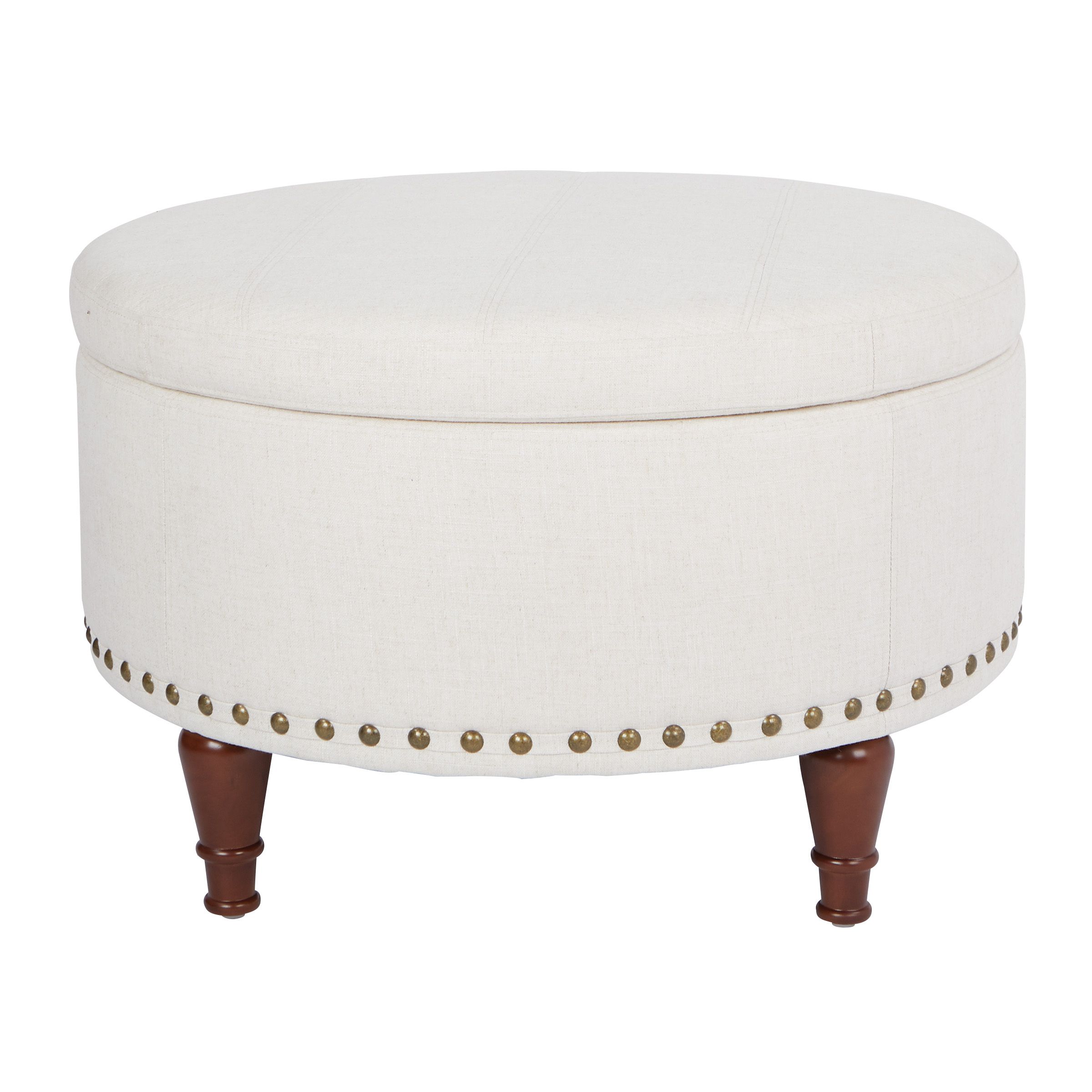 Alloway Storage Ottoman In Linen Fabric With Antique Bronze Nailheads Inside Lavender Fabric Storage Ottomans (View 18 of 20)