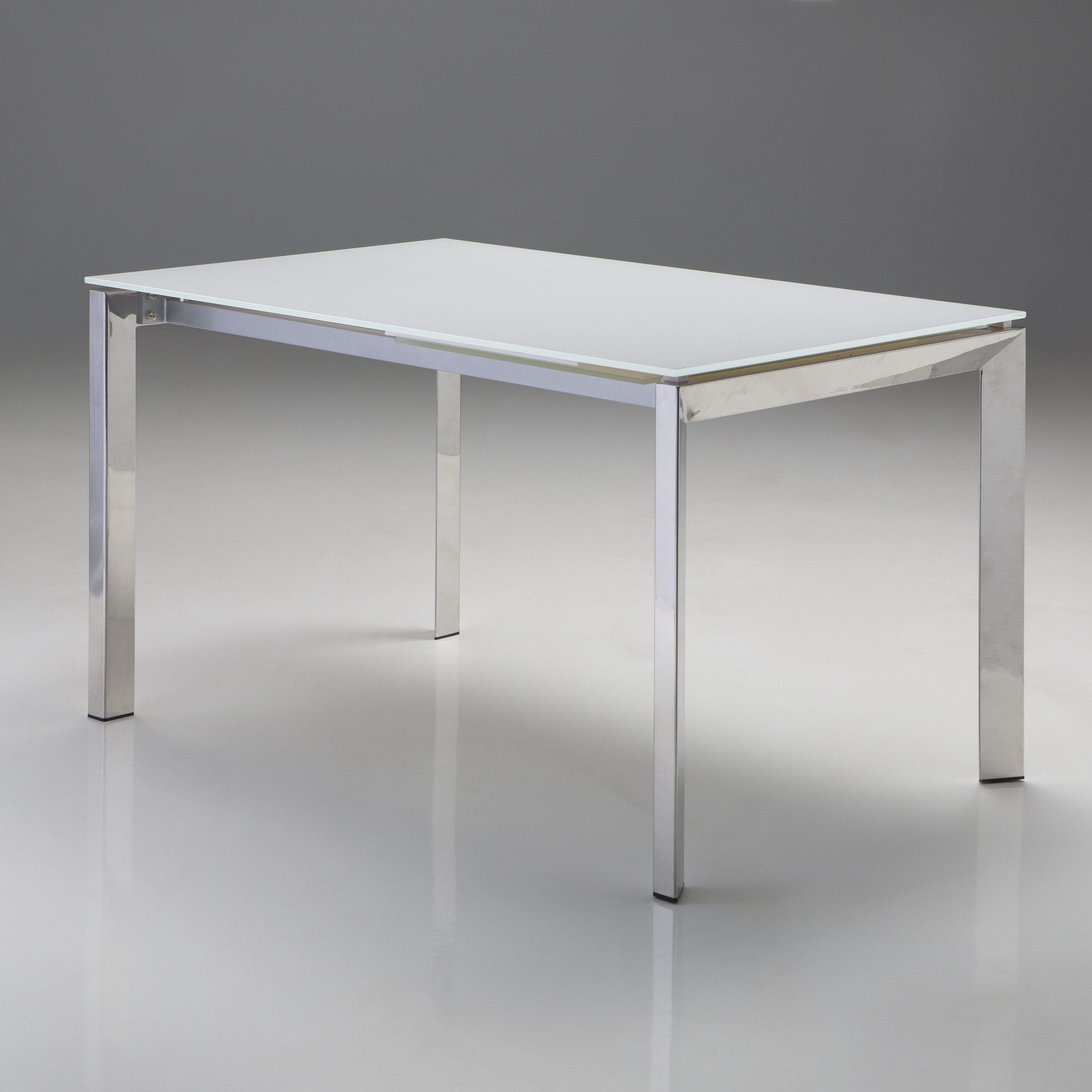 Alure Dining Table High Gloss White With Brushed Stainless Steel For Gloss White Steel Console Tables (View 2 of 20)