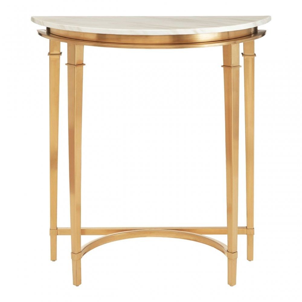 Alvaro Half Moon Console Table, Marble, Stainless Steel, Gold | Clanbay With Antique Gold Aluminum Console Tables (View 5 of 20)