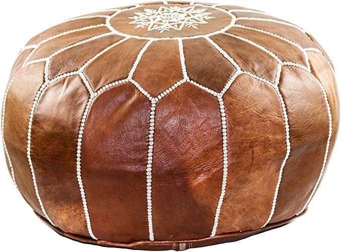 Amazon: Gran Handmade Leather Moroccan Pouf Footstool Ottoman With Regard To Brown Leather Tan Canvas Pouf Ottomans (View 9 of 20)