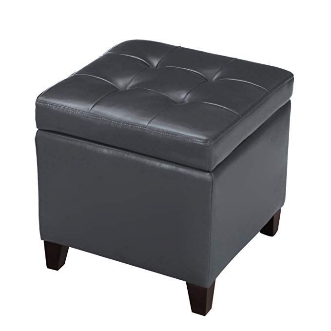 Amazon: Homebeez Tufted Leather Storage Ottoman Square Cube Foot With White Leather And Bronze Steel Tufted Square Ottomans (View 13 of 20)