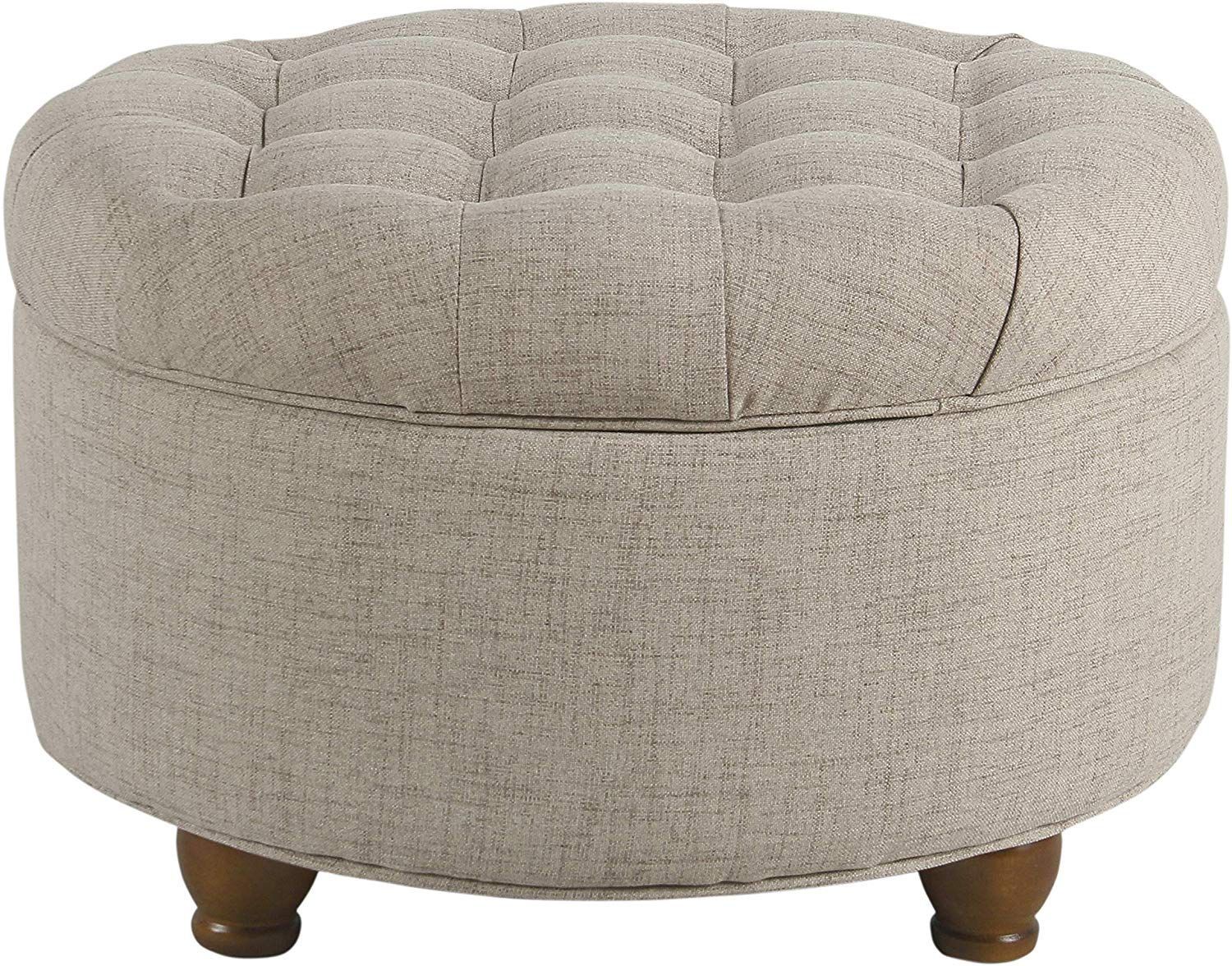Amazonsmile: Homepop Large Button Tufted Round Storage Ottoman, Tan And Regarding Cream Linen And Fir Wood Round Ottomans (View 4 of 20)