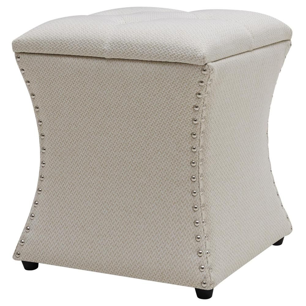 Amelia Nailhead Tufted Storage Ottoman, Cardiff Cream Throughout Charcoal Fabric Tufted Storage Ottomans (Gallery 20 of 20)