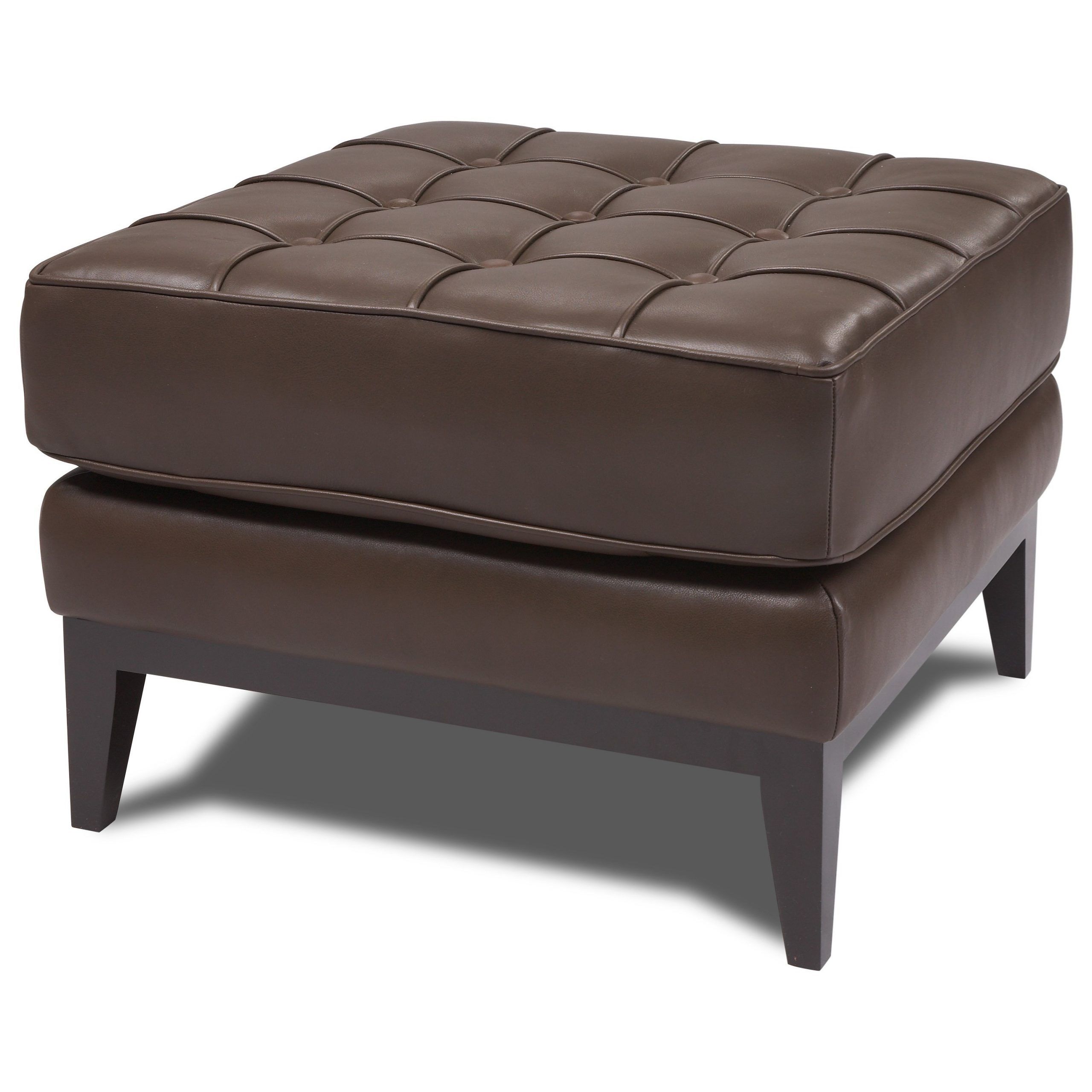 American Leather Luxe Mid Century Modern 24" Square Ottoman With Button Within Brown Leather Square Pouf Ottomans (View 1 of 20)