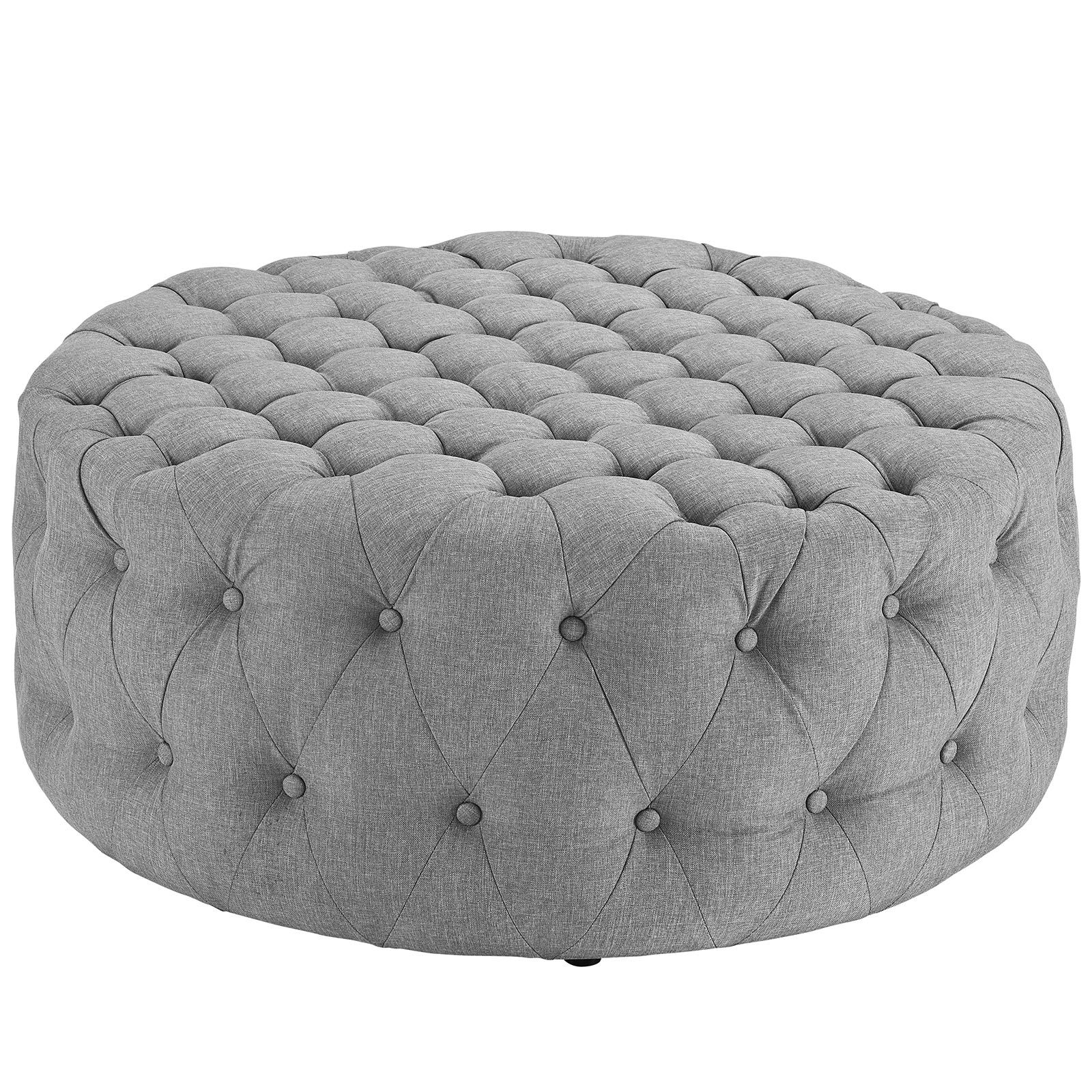 Amour Upholstered Fabric Ottoman Light Gray For Light Gray Cylinder Pouf Ottomans (View 7 of 20)