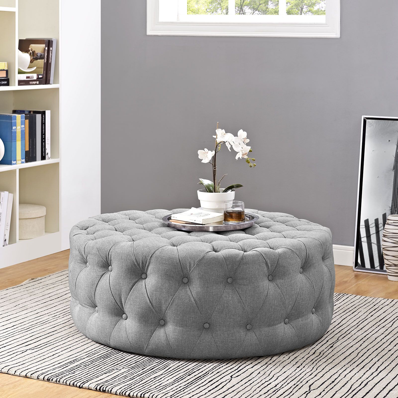Amour Upholstered Fabric Ottoman Light Gray Intended For Light Gray Cylinder Pouf Ottomans (View 2 of 20)