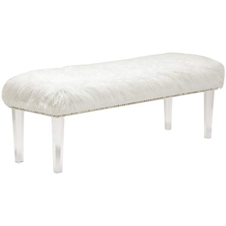 Andeworld White Faux Fur Bench With Acrylic Legs And Nailhead Inside White Faux Fur And Gold Metal Ottomans (View 16 of 20)